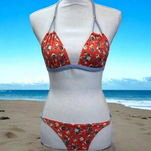 Gilly Hicks Retro West Coast Beach Americana‎ Orange 2 pc Bikini Size M - Picture 1 of 11